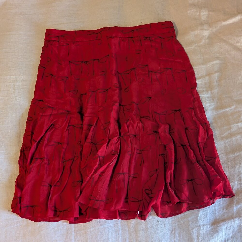 J.Crew Red Bow Print Pleated Midi Skirt Size 8